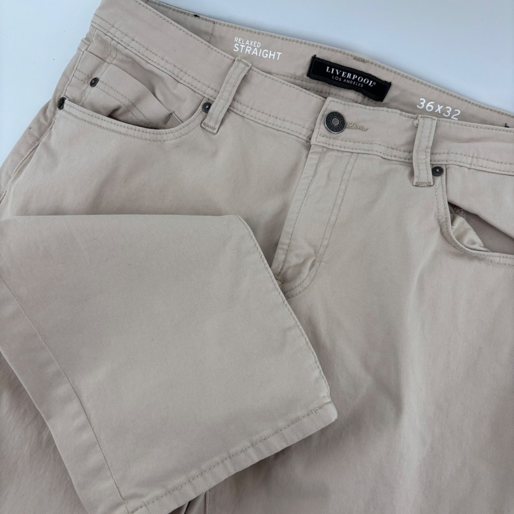 Liverpool Relaxed Straight Pants Men 36x32 (Fits 35x30) Tan 5-Pocket Chino Denim